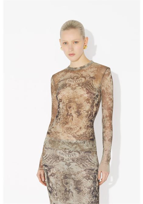 top long sleeves mesh printed médaillon donna multicolor JEAN PAUL GAULTIER | 25/03-W-TO305-M006P6965